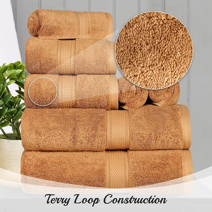 SUPERIOR Egyptian Cotton Pile Heavyweight Bath Sheet, 2 Piece Set, Rust | Highly Absorbent, Ultra Soft Luxury 800 GSM Towel Set for Bathroom, Shower, Hotel Essentials Oversize Plush Madeline Towels