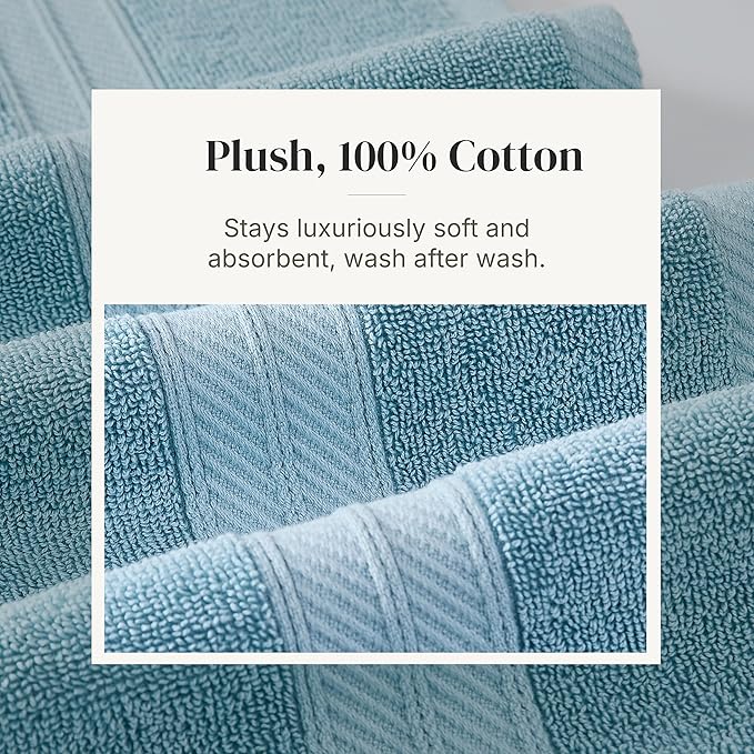 Modern Threads 6 Piece Bath Towel Set – Bathroom Set with 2 Bath Towels, 2 Hand Towels, and 2 Wash Cloths – 100% Cotton, Super Absorbent & Extra Soft – Reversible Botanical Vine (Blue)