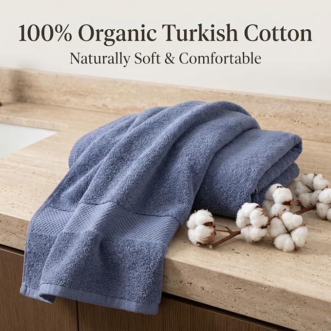 Maisonette Elegance 100% Organic Cotton Turkish Bathroom Towels Set, Ideal Quick Dry Luxury Washcloths, Hand & Large Luxury Bath Towels for Shower (6 Pack), Dark Blue (Mineral)