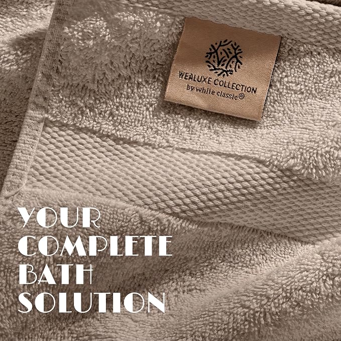 White Classic Taupe Bath Towel Set of 6-100% Cotton Highly Absorbent Towels for Bathroom, 2 Luxury Bath Towels 650GSM, 2 Hand Towels, 2 Washcloths