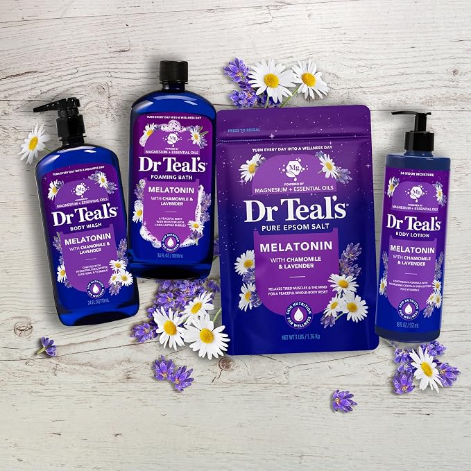 Dr Teal's Epsom Salt Magnesium Soak, Sleep Blend with Melatonin, Lavender & Chamomile Essential Oils, 3 lbs