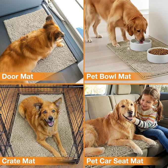 Neater Pets Muddy Paws Dog Door Mat 30” x 20" – Super Absorbent & Quick-Dry Chenille Doormat for Trapping Dirt, Water, Mud - Non-Slip & Machine Washable Pet Rugs for Entryway, Indoor Mud Mats, Tan