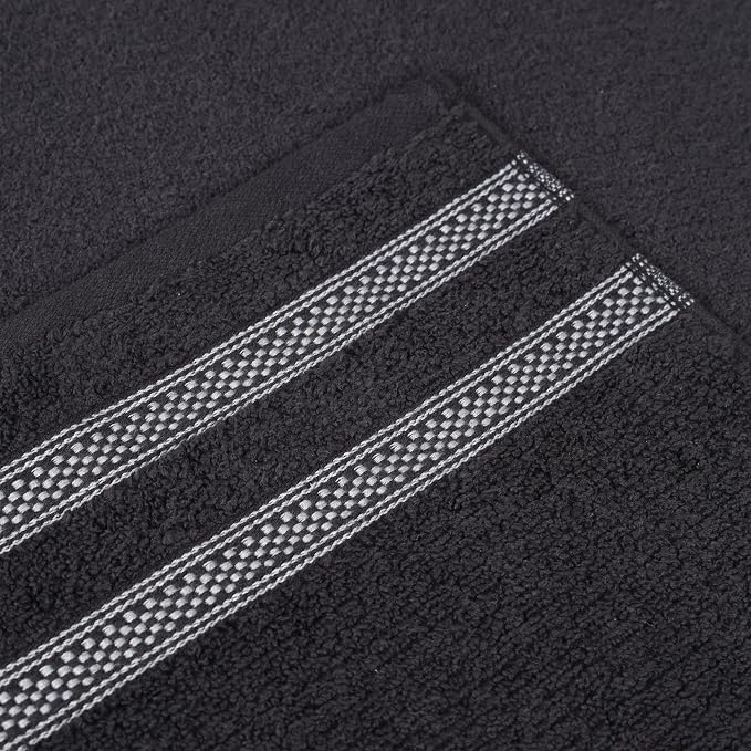 Superior Cotton 6-Piece Towel Set, Zero Twist, Ribbed Geometric, Bathroom Essentials, Shower, Spa, Luxury Plush Soft Absorbent Towels, Includes 2 Bath, 2 Hand, 2 Washcloth/Face Towels, Black
