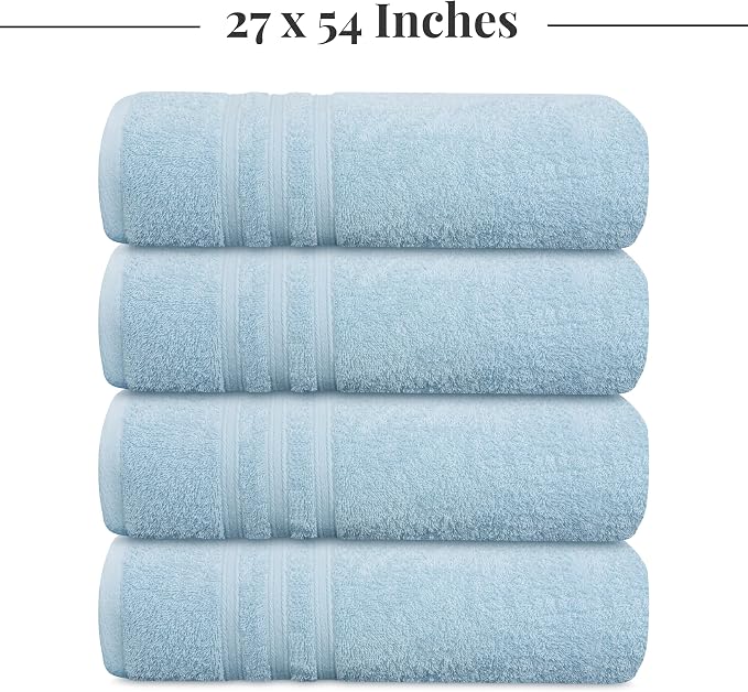 Tens Towels Pack of 4 Soft Bath Towels, 100% Cotton, 27 x 54 Inches, Lightweight & Quick-Dry, Ideal for Daily Bathroom Use, Practical & Comfortable, Sky Blue