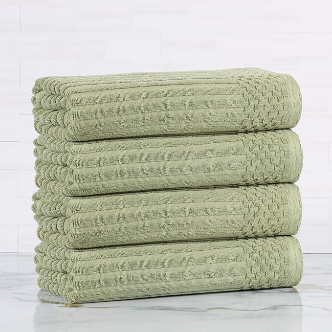 Superior 4 Piece Cotton Bath Towel Set, Includes 4 Bath Towels, Daily Use for Bathroom, Guest Bath, Quick Dry, Spa, Resort Towels, Ribbed, Absorbent, Home Essentials, Soho Collection, Sage
