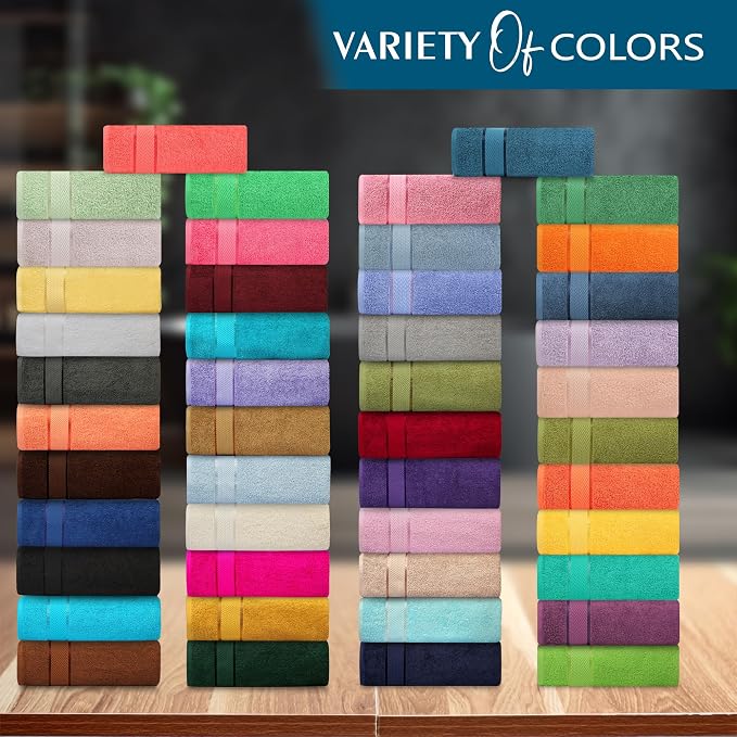 Luxury Cotton Bath Towel Set - 6 Piece, Navy Blue, Solid, Heavy Weight, 100% Cotton, Machine Washable