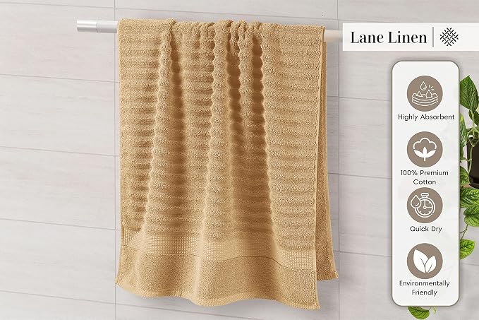 LANE LINEN Bathroom Towel Set 6 Piece - 100% Zero Twist Cotton - Super Soft & Highly Absorbent - 2 Bath, 2 Washcloths, 2 Hand Towels for Bathroom - Fade Resistant, Durable with a Luxury Look - Taupe
