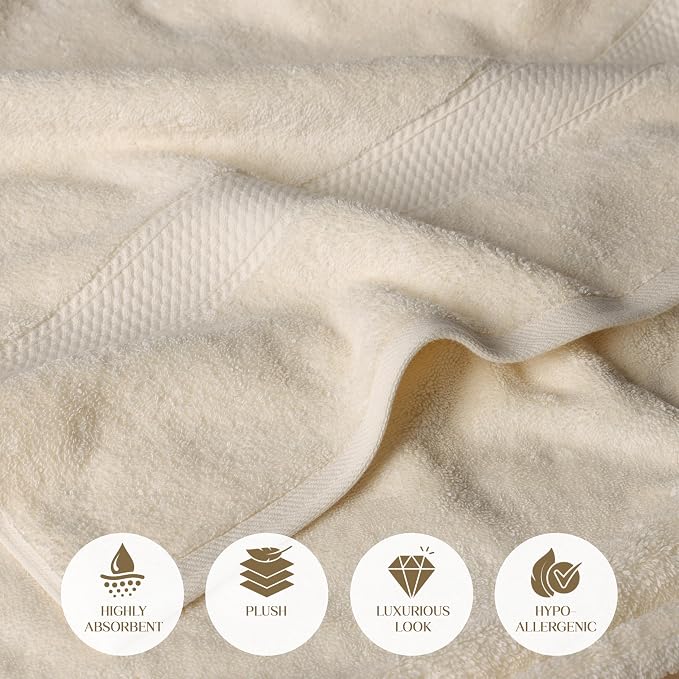 SUPERIOR Egyptian Cotton Plush & Absorbent, Bath Towel Set of 2, Cream | Quick Dry, Soft Luxury Towel Set, Bath Essentials for Bathroom, Guest Bath, Spa, 2 Piece Bath, Madeline Towels