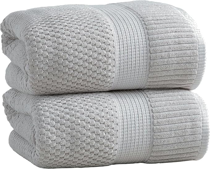 NY Loft 100% Cotton 2 Pack Bath Sheet Towel Set | Absorbent Quick-Dry Oversize Bath Towels | Textured and Durable Cotton | Quiet Grey
