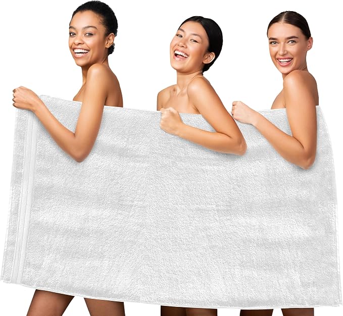 Elegant Comfort Three Line Popcorn Towel Set for Bathroom 35 x 70 inches, Premium Hotel Quality 1-Pack Jumbo Towels, 100% Turkish Cotton, Soft and Durable, Quick Dry and Highly Absorbent, White