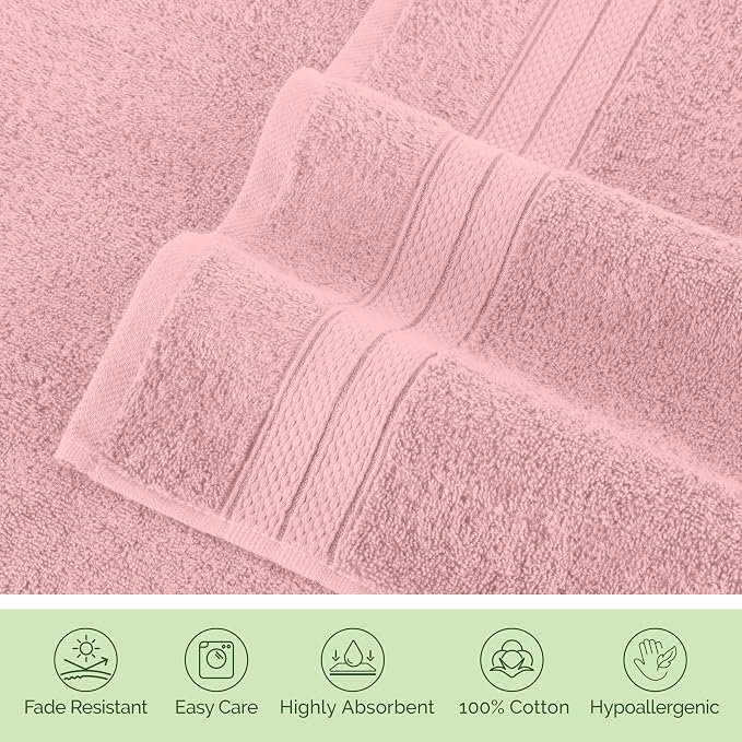 Elegant Comfort Luxury 6-Piece Towel Set, Premium Soft 100% Turkish Cotton, Three Line Popcorn Design 2 Bath Towels, 2 Hand Towels and 2 Washcloths Towel Set - Quick-Drying and Absorbent, Dusty Pink