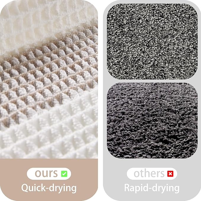 Waffle Bath Mat Non Slip, Boho Bathroom Rug, Super Absorbent Quick Dry Bathroom Mat, Soft Farmhouse Bath Rug with Tassels, Small Washable Shower Mats for Floor 16"x24", White and Taupe