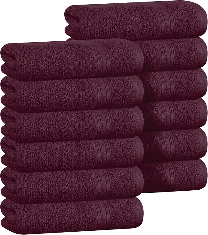BOUTIQUO Ultra Soft Cotton Washcloths, Contains 12 Piece Face Cloths 12x12 inch, Ideal for Everyday use Face Towels, Compact & Lightweight Multi Purpose Washcloths - Burgundy