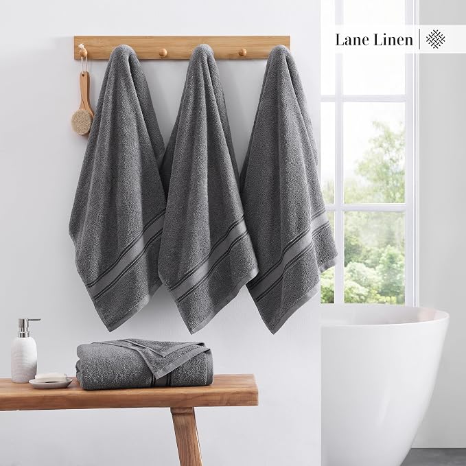 LANE LINEN 100% Cotton Bath Towels 4 Pack - Zero Twist, Premium Cotton Large Towels Set for Bathroom - Quick Dry, Soft & Absorbent Extra Large Bath Towel Set - Oeko Tex Certified - Cool Gery