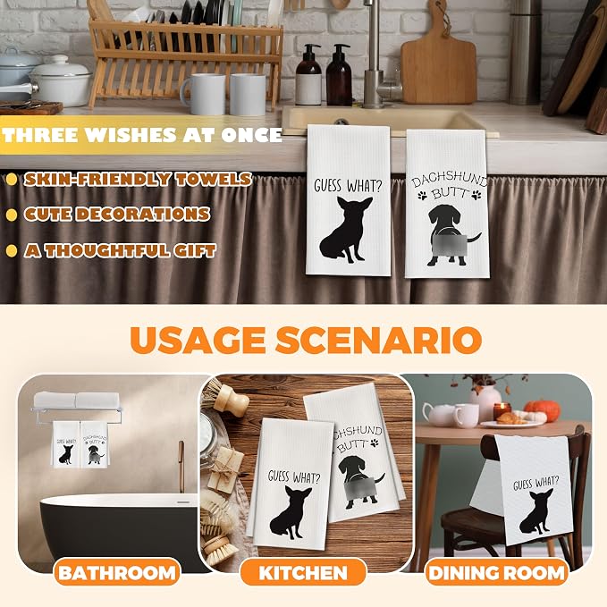 Kitchen Towels Set of 2, Guess What Dachshund Dish Towel for Kitchen Bathroom, Funny Pet Decorative Hand Towels, Fast Drying Tea Towel, Housewarming Gifts for Dog Lovers Dog Mom Women -06