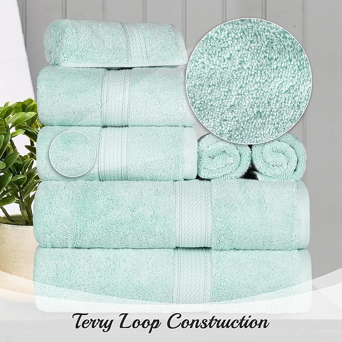 SUPERIOR Egyptian Cotton Ultra Plush & Absorbent, 8 Piece Set, Sea Foam | Quick Dry, Soft Luxury Towel Set, Bath Essentials, Guest Bath, Spa, 2 Bath, 2 Hand, 4 Face Towels, Madeline Towels