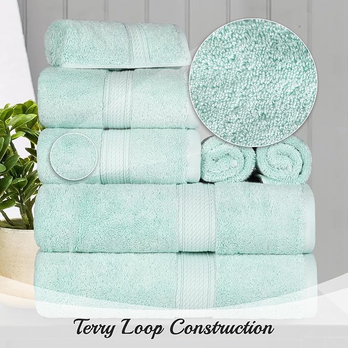 Superior Egyptian Cotton Plush & Absorbent, Face Towel Set of 6, Sea Foam | Quick Dry, Soft Luxury Towel Set, Bath Essentials for Bathroom, Guest Bath, Spa, 2 Piece Face, Madeline Towels