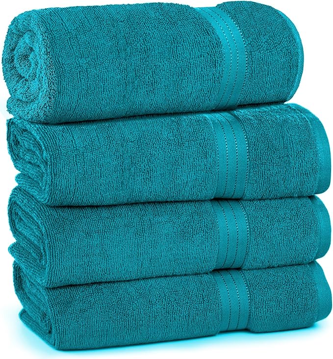 Bliss Casa 100% Cotton Bath Towel Set – 27″×54″, Ultra-Soft & Highly Absorbent Towels for Bathroom – Quick-Dry, Durable & Skin-Friendly (4-Pack)