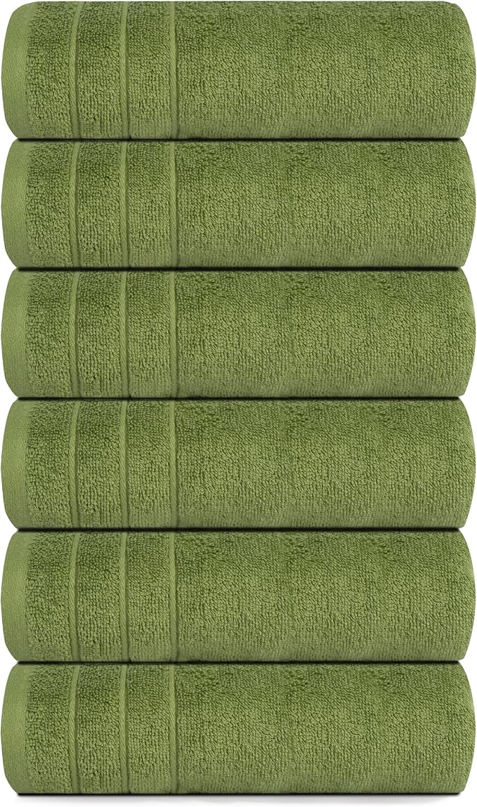 Tens Towels Pack of 6 Hand Towels, 100% Cotton, Lighter Weight, Quick to Dry, 16 x 28 Inches, Super Soft & Absorbent, Perfect for Bathroom & Kitchen, Green