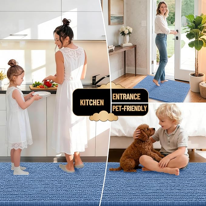 OLANLY Thick Bathroom Runner Rugs 44x24, Extra Soft Absorbent Chenille Bath Rugs, Rubber Backing, Machine Wash, Long Bath Mats for Bathroom, Tub and Shower, Home Decor Accessories, Cornflower Blue