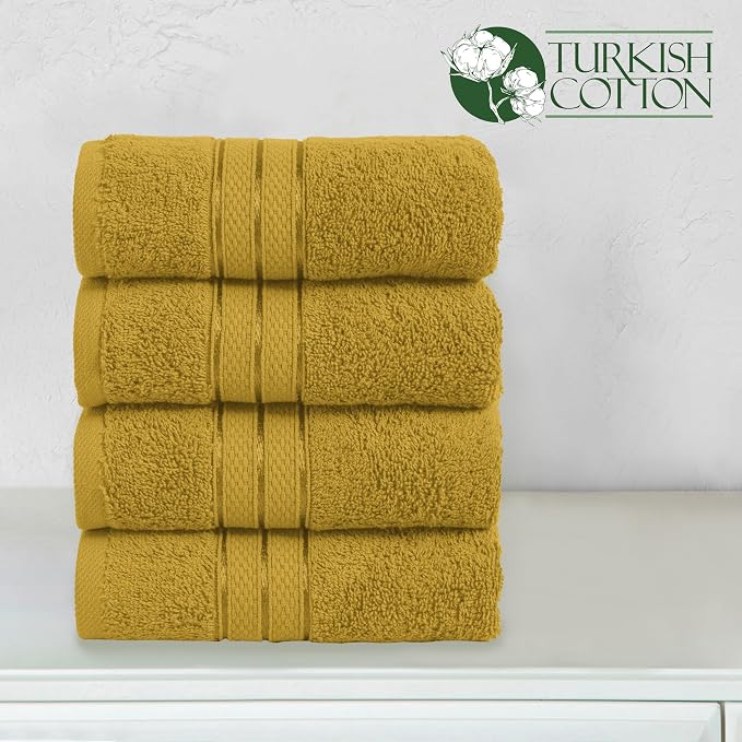 Elegant Comfort Three Line Popcorn Towel Set for Bathroom 16 x 28 inches, Premium Hotel Quality 4-Pack Hand Towels, 100% Turkish Cotton, Soft and Durable, Quick Dry and Highly Absorbent, Amber Gold