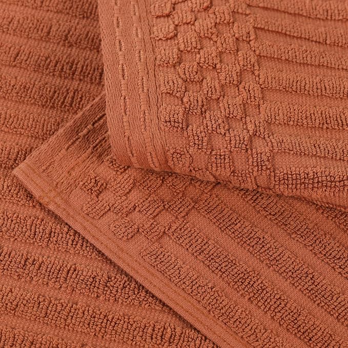 Superior Cotton Bath Sheet Set of 2, Daily Use for Bathroom, Guest Bath, Quick Dry, Spa, Resort Towels, Ribbed, Absorbent, Home Essentials, 2-Piece Oversized Bath Sheets, Soho Collection, Rust