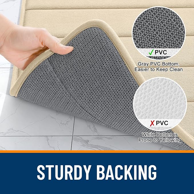 OLANLY Memory Foam Bath Mat 24x16, Super Soft Absorbent Bathroom Rugs, Quick Dry, Machine Washable Shower Floor Rugs, Bathmat Carpet, Bathroom Home Decor Accessories, Beige