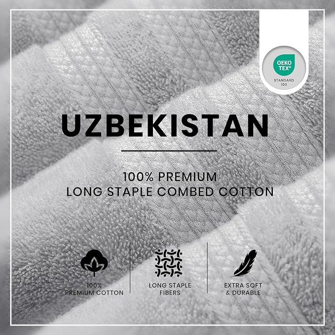 Bath Sheets 2 Pack Extra Large 35 x 70 Inches 600 GSM 100% Ring Spun Combed Uzbek Cotton Bath Towels Oeko-TEX Certified Soft Highly Absorbent Quick Dry – Light Grey
