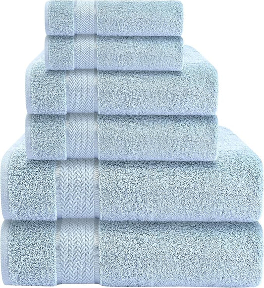 6 Piece Luxury Bath Towel Set - 100% Cotton, Quick Dry, Absorbent, Soft & Plush - Gym, Spa, Hotel, Pool, Shower Towels