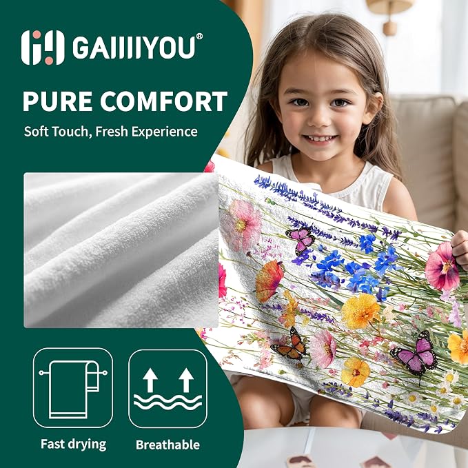 Spring Summer Wildflowers Hand Towel Coral Velvet Towel for Women Bath Face Salon Gym Yoga