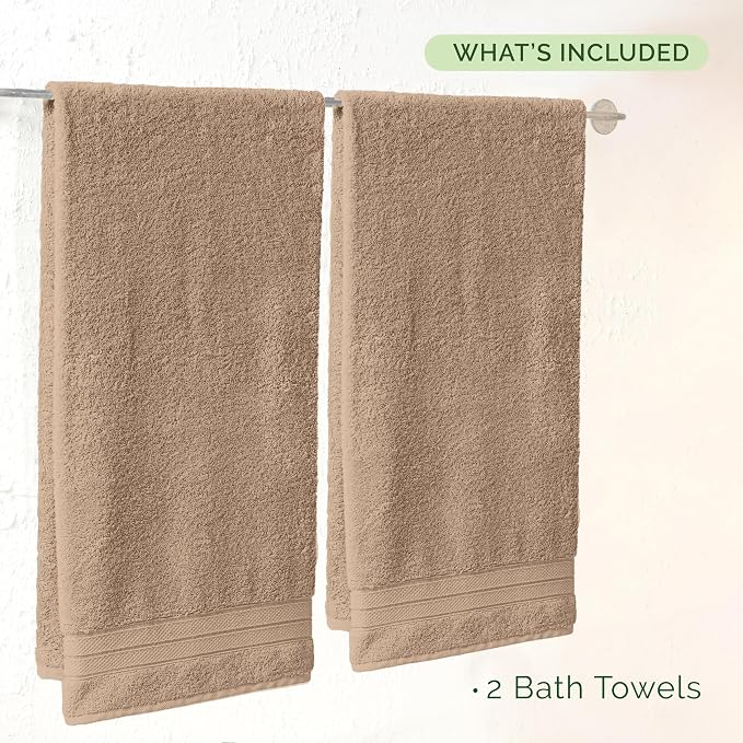 Elegant Comfort Three Line Popcorn Towel Set for Bathroom 27 x 54 inches, Premium Hotel Quality 2-Pack Bath Towels, 100% Turkish Cotton, Soft and Durable, Quick Dry and Highly Absorbent, Tan