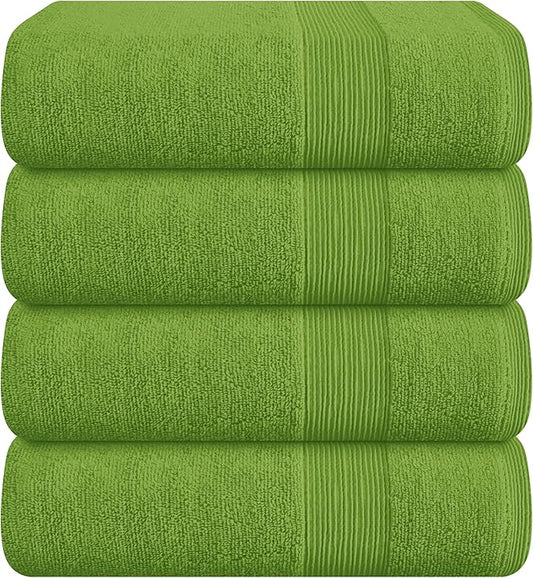 Belizzi Home 4 Pack Bath Towel Set 27x54, 100% Ring Spun Cotton, Ultra Soft Highly Absorbent Machine Washable Hotel Spa Quality Bath Towels for Bathroom, 4 Bath Towels - Green