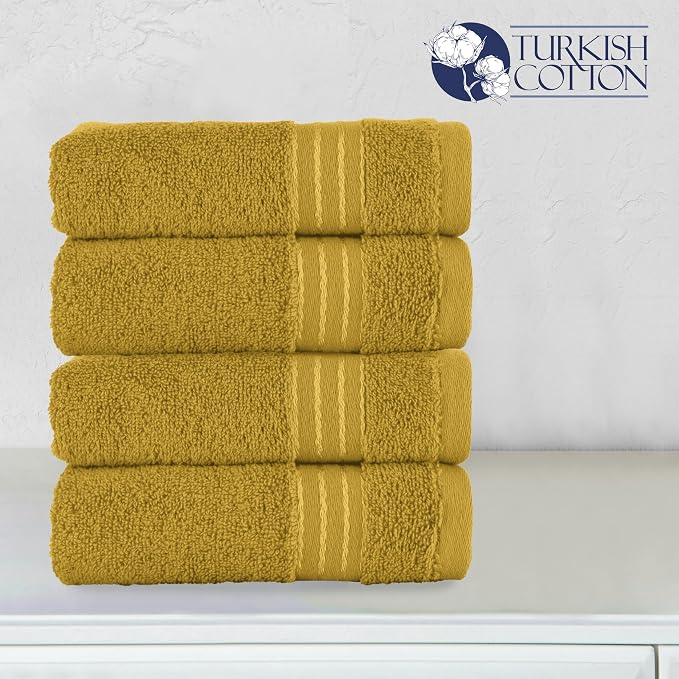 Elegant Comfort Premium Turkish Cotton 4 Pack Hand Towel Set - 16 x 28 inch, Luxurious Hotel Spa Quality 100% Turkish Cotton 4PC Hand Towel Set - Highly Absorbent - Soft Bathroom Towels, Gold
