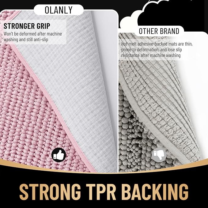 OLANLY Thick Bathroom Runner Rugs 70x24, Extra Soft Absorbent Chenille Bath Rugs, Rubber Backing, Machine Wash Dry, Long Bath Mats for Bathroom, Tub and Shower, Home Decor Accessories, Dusty Rose
