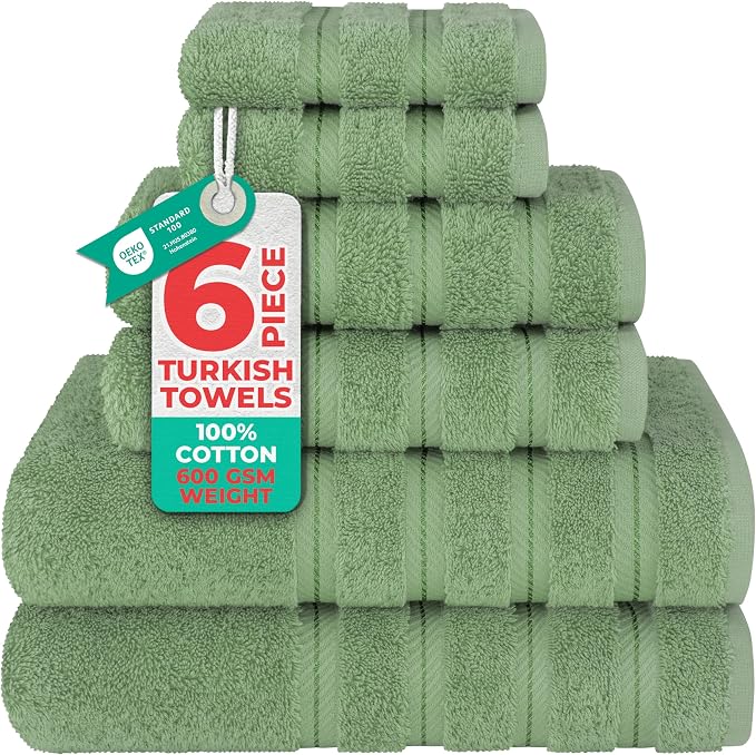 American Soft Linen 100% Cotton Luxury Turkish Towels, 6 Piece Towel Set | Soft Absorbent Quick Dry OEKO Tex Standard 100 Certificated Durable Machine Washable Breathable Premium Hotel Quality