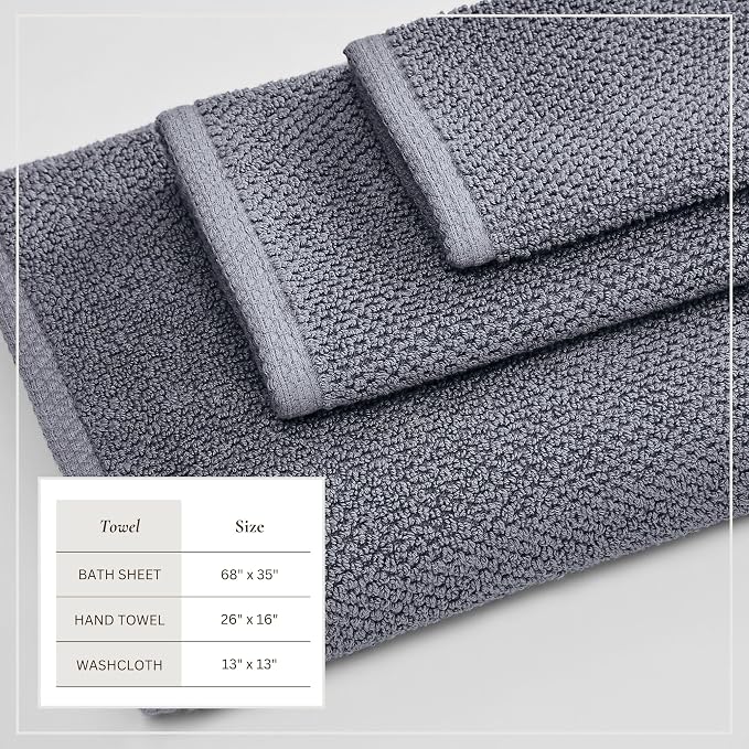 Great Bay Home 100% Cotton 6 Piece Bath Sheet Set - Absorbent, Quick-Drying, Durable Bath Towels for Bathroom Decor - Low-Twist, Two-Ply Fibers (Chambray Blue)