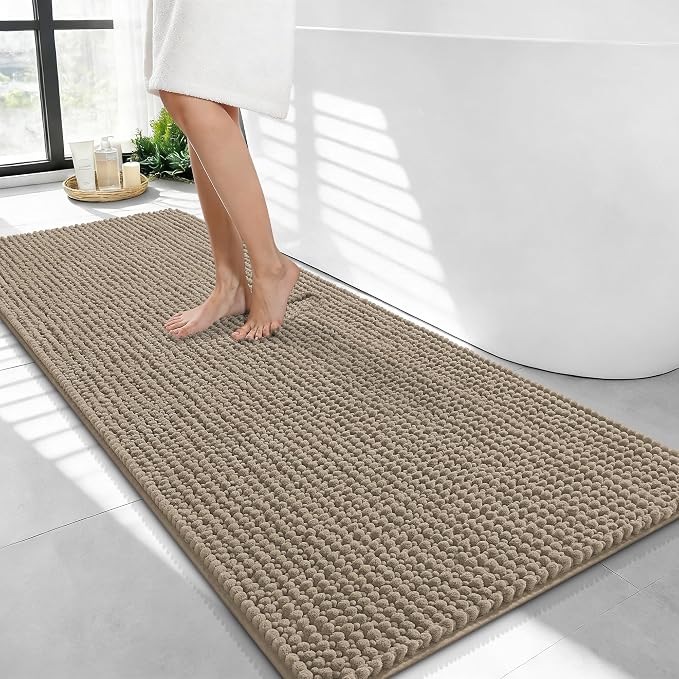OLANLY Thick Bathroom Runner Rugs 44x24, Extra Soft Absorbent Chenille Bath Rugs, Rubber Backing, Machine Wash Dry, Long Bath Mats for Bathroom, Tub and Shower, Home Decor Accessories, Warm Taupe