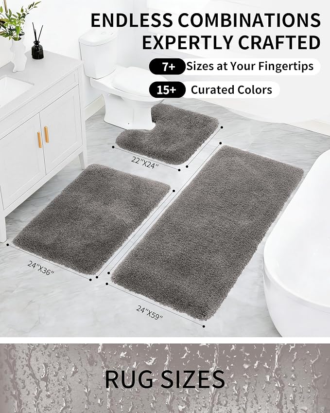 Bathroom Rugs Non Slip Washable 36x24, Ultra Thick Soft Microfiber Absorbent Bath Mats, High Density Foam Latex Non Slip Backing Bath Rugs, Fluffy Floor Carpet for Tub&Shower, Darkgrey