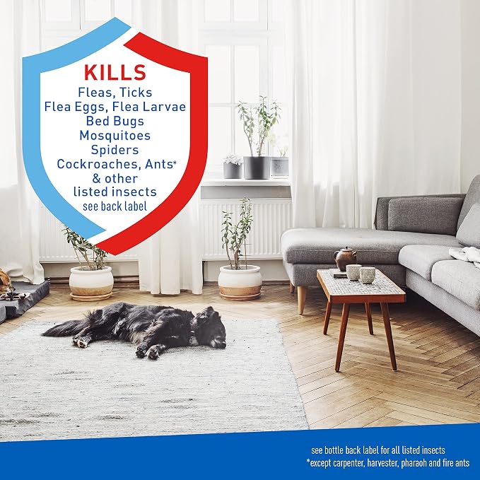 ADAMS Flea & Tick Home Spray for Indoor House Treatment, Tick and Flea spray for Home, Carpet, Furniture & Pet Bedding, Controls Bed Bugs, Cockroaches, Spiders & Mosquitoes, 8 oz