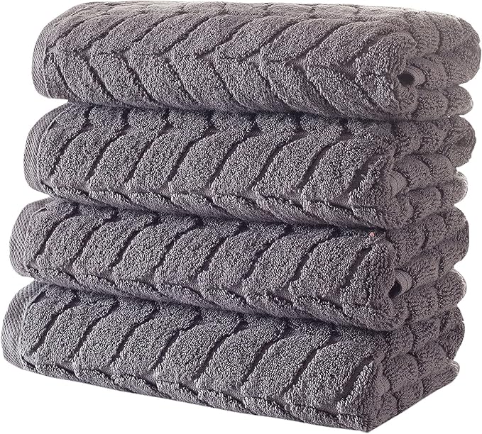 BAGNO MILANO Turkish Cotton Bath Towels, Hand Towels - Soft Plush Jacquard Collection - Highly Absorbent Towel Set (Grey, 4 Pcs Hand Towel Set)