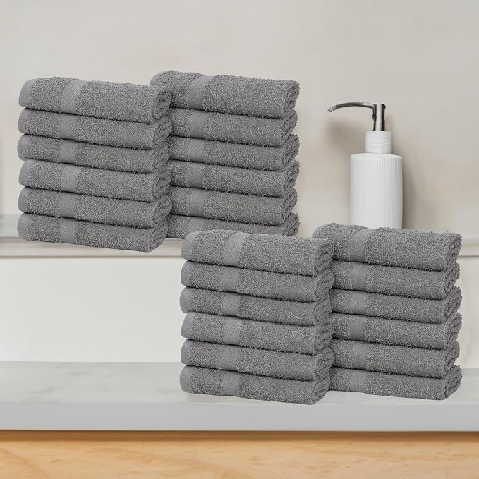 Superior 24-Piece Cotton Face Towel/Washcloth Set, Small Towels for Facial, Spa, Resort, Quick Wash, Gym, Resort, Bathroom Essentials, Master/Guest Bath Decor, Soft, Franklin Collection, Charcoal