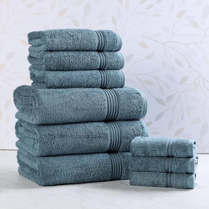 Superior Egyptian Cotton 9-Piece Towel Set, Assorted Towels for Home Bathroom, Guest Bath Decor Essentials, Includes 3 Bath, 3 Hand, 3 Face Towels/Washcloths, Quick Dry, Absorbent - Sapphire