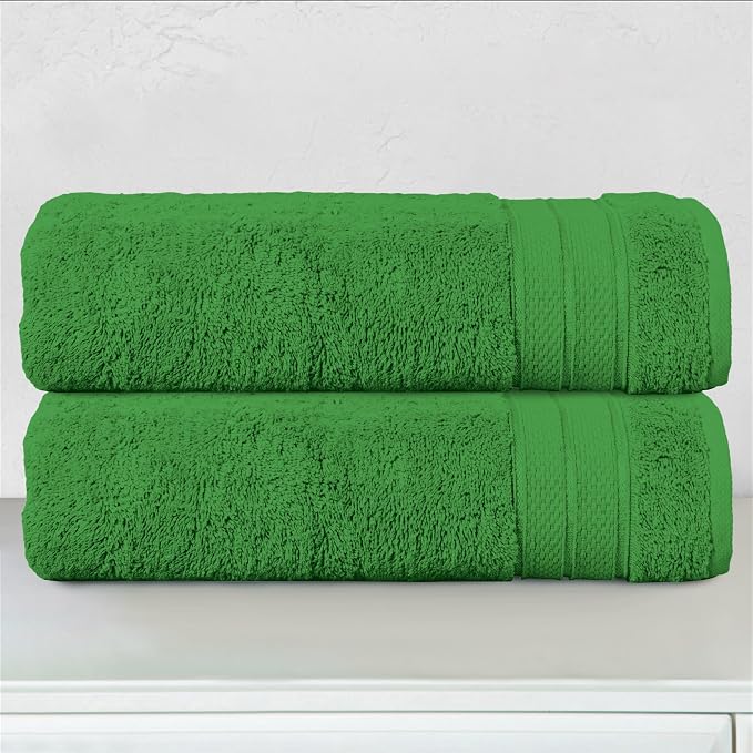 Elegant Comfort Three Line Popcorn Towel Set for Bathroom 27 x 54 inches, Premium Hotel Quality 2-PACK Bath Towels, 100% Turkish Cotton, Soft and Durable, Quick Dry and Highly Absorbent, Emerald Green