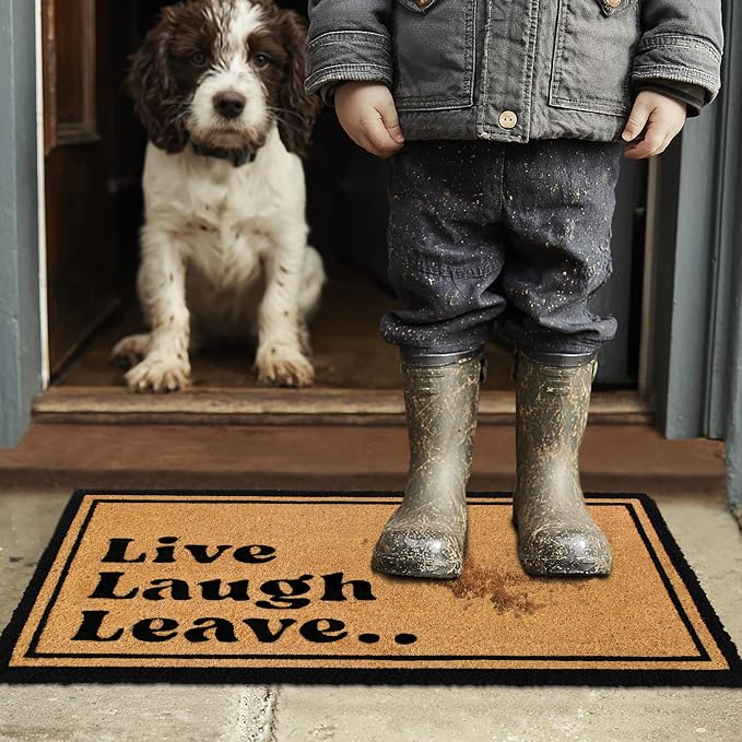 Croft&Cane Coco Coir Doormat - 17x30 Live Laugh Leave Funny Front Door Mat - Heavy Duty Non Slip Backing - Natural Coir Dirt Trapper - Low Profile Indoor Outdoor Entryway Rug - High Traffic Mat
