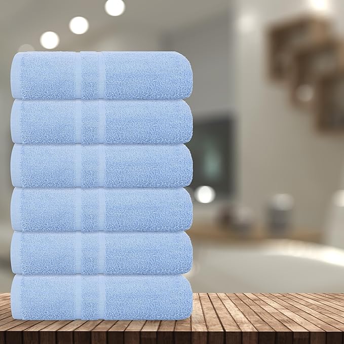 Basic Medium Bath Towels 24x48 Inches – Pack of 6 – Blue Color – Soft and Absorbent Multipurpose Cotton Towels for Bathroom, Spa, Gym, Salon, Hotel, Clinics and Everyday Use