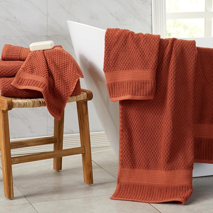 NY Loft 100% Cotton 4-Pack Bath Towel Set | Clay | Oeko-TEX | Quick-Dry | Four 30" x 52" Bath Towels | Super Absorbent | Designer-Styled Texture