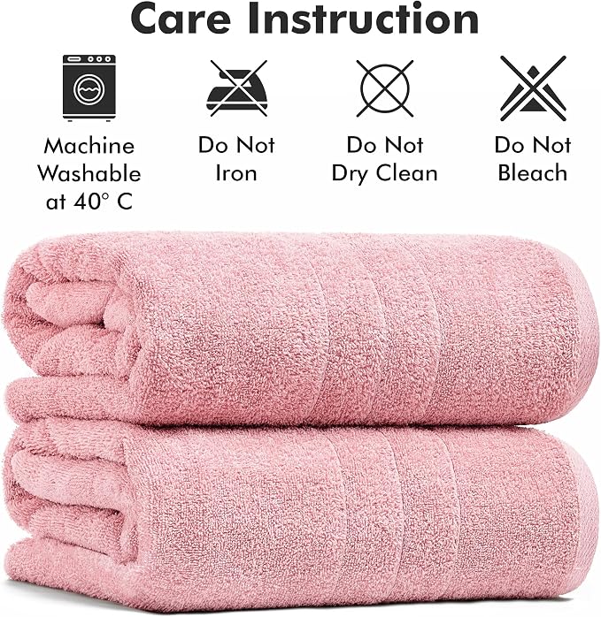 Bath Sheets – 550 GSM Extra Large Bathroom Sheet Set – Pack of 2 Jumbo Towels Baby Pink (71x35in) – 100% Ring Spun Cotton Soft Quick Dry Large Bath Towels for Adults Hotel Spa Bathroom Use