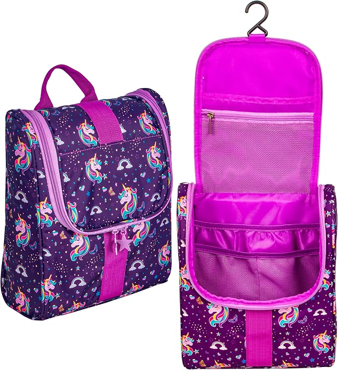 Remobia Hicol Cute Cartoon Hanging Kids Toiletry Bag Children Travel Cosmetic Makeup Organizer Wash Bag Shower bag Over Night Bag Camping Shaving Kit Bag for Boys & Girls(Unicorn)