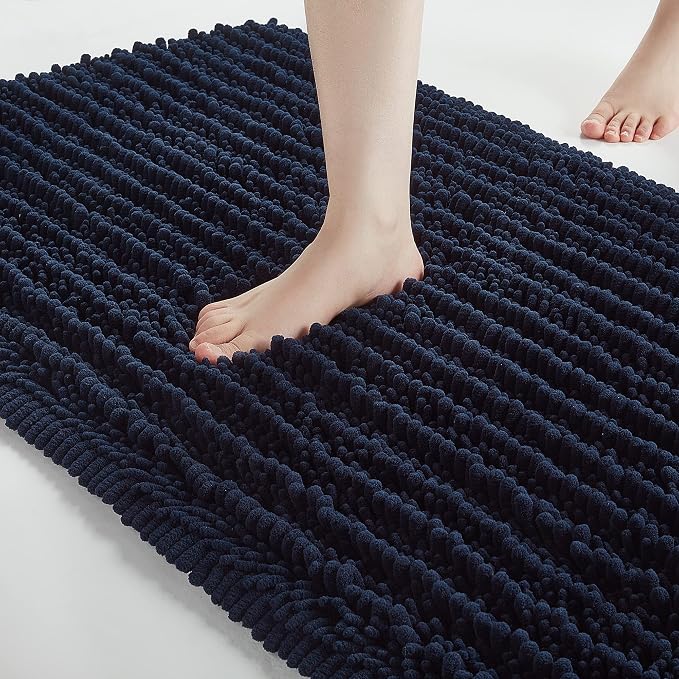 FLOLEOPA Soft Plush Microfiber Bathroom Rugs, Absorbent Bath Rugs Non Skid Machine Wash Dry Bath Mats for Tub,Shower and Bath Room Floor Mats (17x24inches, Navy Blue)
