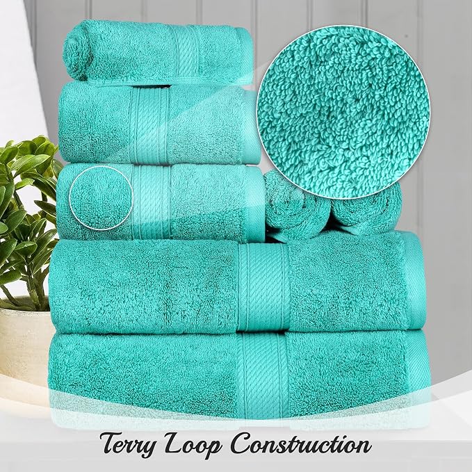 SUPERIOR Egyptian Cotton Pile Plush Bath Sheet, 2 Piece Set, Turquoise | Highly Absorbent, Ultra Soft Luxury 800 GSM Towel Set for Bathroom, Shower, Hotel Essentials Oversize Plush Madeline Towels